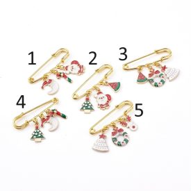   Arany Színű Karácsonyi (25/3) Biztosítótű Bross Brosstű Bross Kitűző 43x55mm