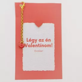   Arany Színű Piros Tűzzománc Szív Légy A Valentínom Valentín Napi Ajándék Üdvözlőkártyával (237) Medál Fityegő Kulcstartó Karika 50mm