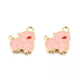   Arany Színű Tűzzománc Újévi Szerencsemalac Medál 18x15mm