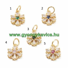   Arany Színű Zöld (1) Cirkón Cirkónia Strassz Hópehely Virág Medál 17x10mm
