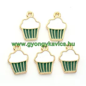   Arany Zöld Fehér Színű Tűzzománc Muffin Sütemény Medál 16x11mm