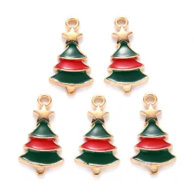   Arany Zöld Piros Színű Tűzzománc (29) Karácsonyfa Medál Karácsonyfa Dísz 21x11mm