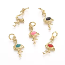 Arany Színű Zöld Tűzzománc Flamingó Medál 20,5x9,5mm