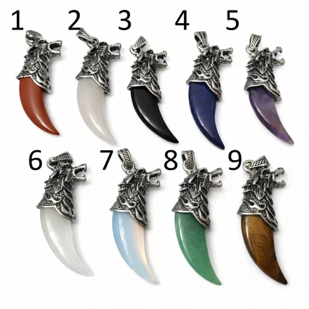 Zöld Aventurin Ásvány Farkasfog Farkaskarom Medál (8) ~53-57x23x10mm