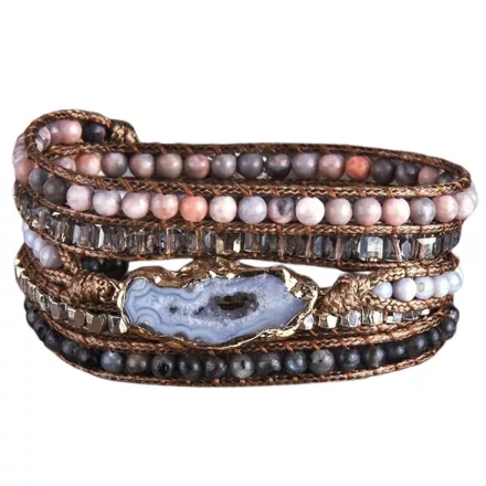 Druzy Achát Geóda Ásvány Karkötő ~85cm (+10cm Állítási Lehetőség)