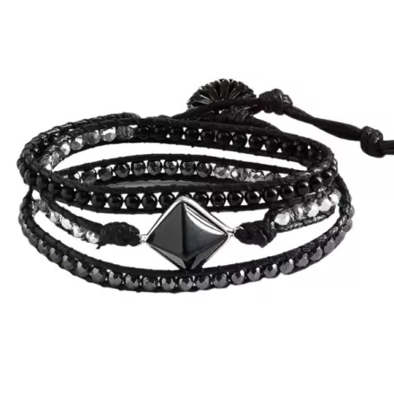 Fekete Achát Ásvány Karkötő ~50cm (+10cm Állítási Lehetőség)