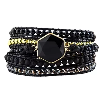 Fekete Achát Ásvány Karkötő ~85cm (+10cm Állítási Lehetőség)