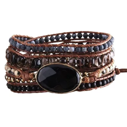 Fekete Achát Ásvány Karkötő ~85cm (+10cm Állítási Lehetőség)