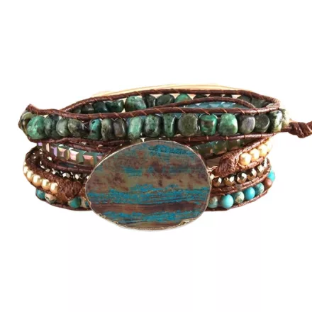 Kék Krizokolla Ásvány Karkötő ~85cm (+10cm Állítási Lehetőség)