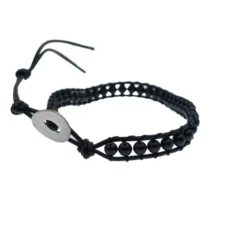 Fekete Ónix Achát Ásvány Karkötő ~19cm (+8cm Állítási Lehetőség)