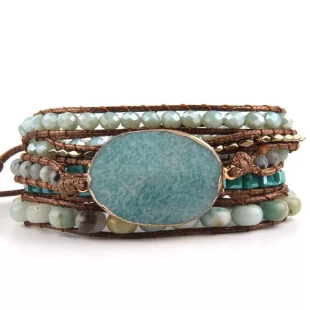 Türkiz Amazonit Ásvány Karkötő ~85cm (+10cm Állítási Lehetőség)