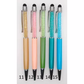   Púder Rózsaszín Színű (12) Ásványtörmelékkel Tölthető Golyóstoll Strassz Kövekkel