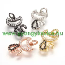  Rózsaarany Színű Cirkón Strassz Macska Cica Medál Köztes 16x11mm