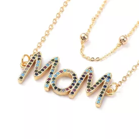   Arany Színű (2) Színes Cirkónia Strasszos Mom Anya Medál Nyaklánc 35x14mm 42cm