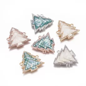   Rózsarany Színű Cirkónia Zöld Paua Abalone Kagyló Karácsonyfa Karkötő Közdarab Köztes 22x22mm