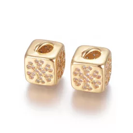  Arany Színű Cirkónia Strasszos Kocka Hópehely Medál Charm 10x8mm