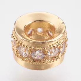   Arany Színű Fehér Cirkónia Strasszos Rondella Charm Közdarab Köztes 6,5x4mm