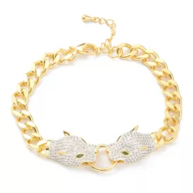   18K Aranyozott Cirkónia Leopárd Leopárdfej Karkötő 16-19cm