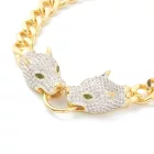 18K Aranyozott Cirkónia Leopárd Leopárdfej Karkötő 16-19cm