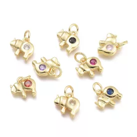   Arany Színű Rubin Piros Cirkónia Strasszos Orrszarvú Rhinoceros Medál 9,3x10mm