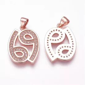   Rózsaarany Színű Fehér Cirkónia Strasszos 69 Rák Horoszkóp Medál 22x16mm