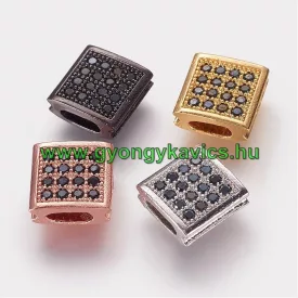   Arany Színű Fekete Cirkón Cirkónia Strasszos Lapos Kocka Nyaklánc Karkötő Ékszer Dísz Közdarab Köztes Charm 9x9x3,5mm