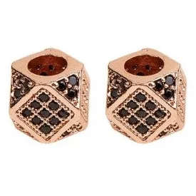   Rózsaarany Színű Fekete Cirkónia Strasszos Charm Közdarab Köztes 7x7mm