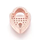 Rózsaarany Színű Cirkónia Strasszos Szív Lakat Charm Közdarab Köztes 14x11x4,5mm