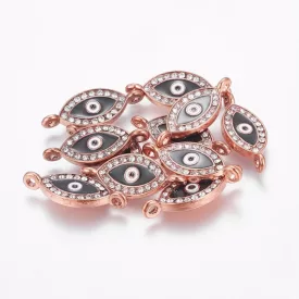   Rózsaarany Színű Strasszos Fekete Tűzzománc Nazar Ördög Szem Karkötő Közdarab 26x10mm