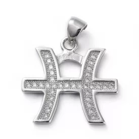   Ezüst Színű Cirkónia Strasszos Halak Horoszkóp Csilagjegy Medál 19,5x20,5mm