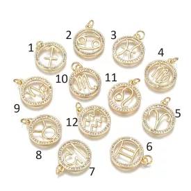   Arany Színű (4) Cirkónia Strasszos Szűz Horoszkóp Csilagjegy Medál 20x17mm