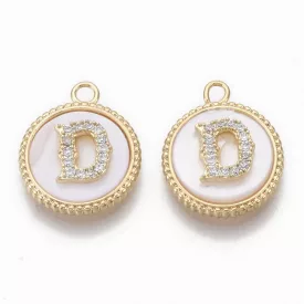   Arany Színű Cirkónia Strasszos Kagyló D Betű ABC Medál 17x14mm