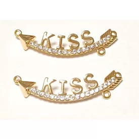   Arany Színű Cirkónia Strasszos Kiss Csók Nyílvessző Karkötő Nyaklánc Közdarab Medál 28x7mm