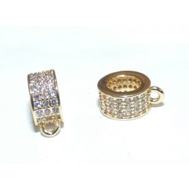   Arany Színű Fehér Cirkón Cirkónia Strasszos Medáltartó Charm Közdarab Köztes 7,2x4mm