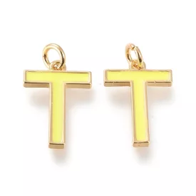 Arany Színű Sárga Tűzzománc T Betű ABC Medál 17x12mm