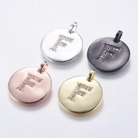 Fekete Színű Cirkónia Strasszos F Betű ABC Medál 23mm