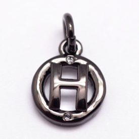 Fekete Színű Cirkónia Strasszos H Betű ABC Medál 10x8mm