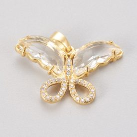   Arany Színű (6) Cirkónia Strasszos Üveg Szárnyú Lepke Pillangó Medál 20x30mm