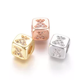   Arany Színű Fehér Cirkónia Strasszos Kocka Maci Medve Közdarab Köztes Charm 6x6mm