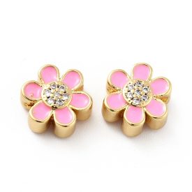   18K Aranyozott Rózsaszín Színű Tűzzománc Virág Cirkónia Strrassz Köztes 10x9x5mm