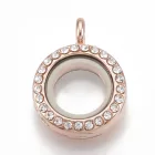 Rózsaarany Színű Cirkónia Strasszos Üvegezett Tároló Angyalhívó Medál 26x19x8mm