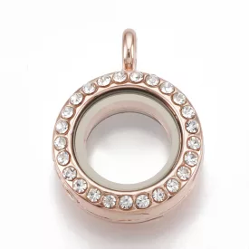   Rózsaarany Színű Cirkónia Strasszos Üvegezett Tároló Angyalhívó Medál 26x19x8mm