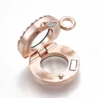 Rózsaarany Színű Cirkónia Strasszos Üvegezett Tároló Angyalhívó Medál 26x19x8mm