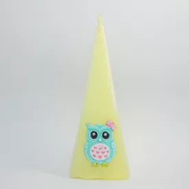 Bagoly Piramis Gyertya Sárga Zöld 6x16cm