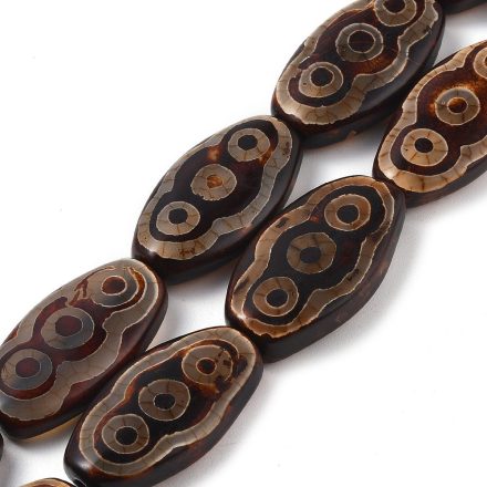 Barna Tibeti Dzi Achát 3 Szemű (17) Ásványgyöngy 38-40x20-23x8-11mm