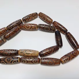   Barna Tibeti 9 Szemű Dzi Achát Henger (18) Ásványgyöngy 28,5-30x10mm