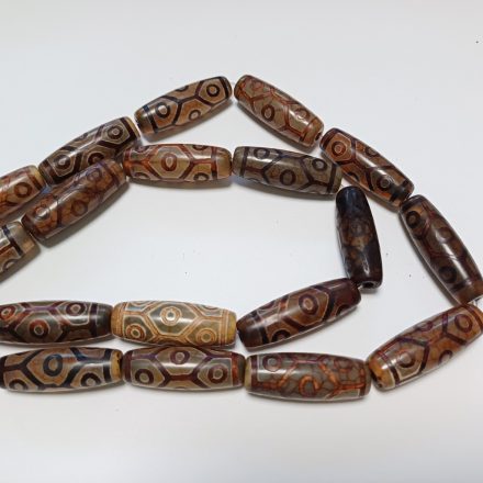 Barna Tibeti 9 Szemű Dzi Achát Henger (18) Ásványgyöngy Gyöngyfüzér 28,5-30x10mm