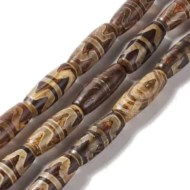   Barna Tibeti Tigris Dzi Achát Henger (20) Ásványgyöngy 28,5-30x10mm
