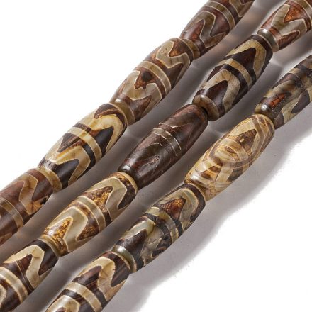 Barna Tibeti Tigris Dzi Achát Henger (20) Ásványgyöngy 28,5-30x10mm