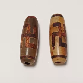   Barna Tibeti Dzi Achát Henger Szvasztika (23) Ásványgyöngy 28,5-30x10mm